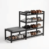 4-Tier Shoe Rack with Cushion,Heavy Duty Carbon Steel Frame, Anti-Slip Feet, Space-SavingStorageOrganizer Shelf for Entryway, Living Room, Bedroom