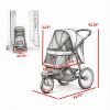 Red 3-Wheel Pet Stroller for Small & Medium Dogs, Adjustable Canopy, Safety Tether, Storage Basket