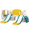 Yellow 8-in-1 Toddler Playground Set Slide & Swing, 2 Slides, Basketball Hoop, Climber, Storage Telescope