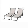 Cream White Set of 2 Folding Chaise Lounge Chairs Sun Tanning Chairs for Beach Camping Outdoor