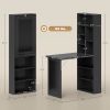 Fold-out Convertible Home Office Desk, Wall Mount Computer Desk with Blackboard and Side Shelf, Black