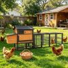 brown+black Wooden Chicken Coop, Large Outdoor Hen House with Run and Nesting Box Poultry Cage, Rabbit Hutch, Waterproof Anti-UV Panel for Backyard