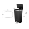 Trash Can, 11.9 Gallon Plastic Step Garbage Bin with Soft Close Lid, Black