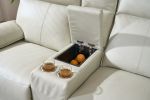 Beige Recliner Sofa with USB Ports, Side Pockets for Living Room Bedroom-Leather