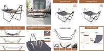 Hammock with Stand, Double-Barrel Hammock with Hammock Bed, Heavy Duty Adjustable Hammock Set for Outdoors, Patio, Yard, Garden, Gray