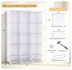 3-Cube White Modular Kids Closet, PP & Metal Storage Organizer with Hanging Rods, Tool-Free Assembly Baby Wardrobe for Clothes Toys Books