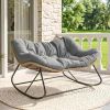 Indoor Outdoor Double Papasan Rocking Chair, Oversized Rocking Egg Chair with Cushion for Garden, Patio, Gray