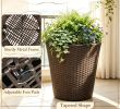 Set of 2 Plastic Taper Rattan Planters with Drainage Holes And Saucers for Indoor Outdoor Garden Decorative Plant Pots