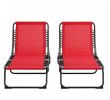 Set of 2 Wine Red Folding Chaise Lounge Chairs Outdoor Reclining Sun Tanning Chairs for Garden Poolside Relaxation