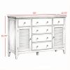 White Adjustable Shelves Sideboard Buffet Cabinet with Storage Drawers, Rubber Wood Top Coffee Bar