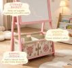 Pink covered toy box and easel, with paper roll blackboard whiteboard, cute fox design