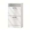 White Slim Tilt Down Shoe Storage Cabinet with Adjustable Dividers for Entryway Hallway