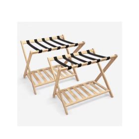 Folding Bamboo Luggage Rack 29X28X6 Inch, Foldable Suitcase Stand With Lower Storage Shelf, Guest Room Luggage Holder For Hotel & Bedroom 2pcs (Option: Default)