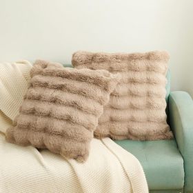Faux Rabbit Fur Pillow Covers 2 Pack, 18x18 Inch Soft Fluffy Decorative Cushion Cases For Bedroom, Sofa, Recliner And RV, Taupe (Option: MULTI)