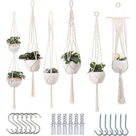 Macrame Plant Hangers 6 PCS, Indoor Hanging Planter Holders For Flower Pots, Plants And Outdoor Home Decor (Option: MULTI)
