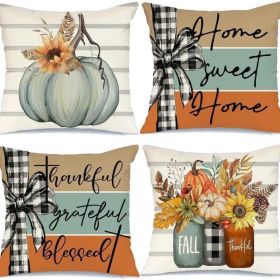 Fall Pillow Covers 18x18 Set Of 4, Pumpkin Farmhouse Decor For Sofa (Option: MULTICOLOR)