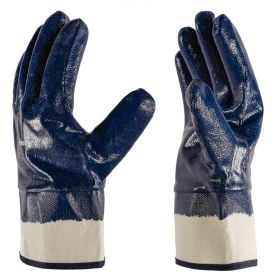 ORG Fully Dipped Blue Nitrile Gloves, Canvas Cuff, Heavy-Duty Oil Resistant Protective Gloves, Ideal For Mechanic, Auto Repair, Machinery, Indust (Option: Default)