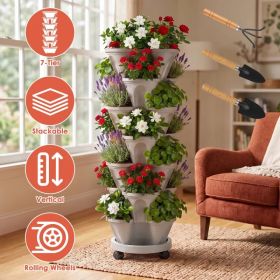 7-Tier Vertical Stackable Planter Tower with Casters, Space-Saving Stack-Up Garden Pots with Complete Tool Kit for Balcony, Deck, Indoor & Outdoo (Option: Grey)