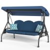 3 Seat Outdoor Porch Patio Swing with Stand 800lbs 2-in-1 Convertible Swing Bed (Round Tube)
