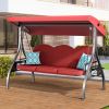 3 Seat Outdoor Porch Patio Swing with Stand 800lbs 2-in-1 Convertible Swing Bed (Square Tube)