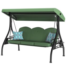 3 Seat Outdoor Porch Patio Swing with Stand 800lbs 2-in-1 Convertible Swing Bed (Square Tube) (Color: Green)