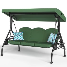 3 Seat Outdoor Porch Patio Swing with Stand 800lbs 2-in-1 Convertible Swing Bed (Round Tube) (Color: Green)