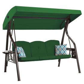 3-Seat Outdoor Porch Swing with Stand, Patio Swing with Canopy (Color: Green)