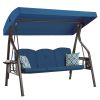 3-Seat Outdoor Porch Swing with Stand, Patio Swing with Canopy