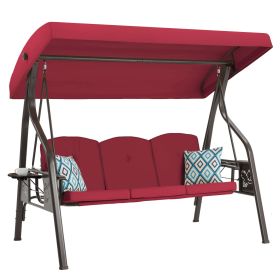 3-Seat Outdoor Porch Swing with Stand, Patio Swing with Canopy (Color: Red)
