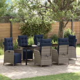 Garden Dining Set 7 pcs Grey and Black Rattan (Color: Grey)