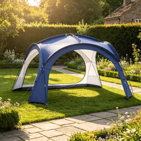 Dome Beach Tent Canopy with 4 Removable Zippered Sidewalls for 12-15 People Easy Setup Outdoor Privacy Screen Protection (Color: Blue)