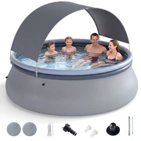 Outdoor Inflatable Pool with Sunshade Canopy (Color: Gray, size: M)