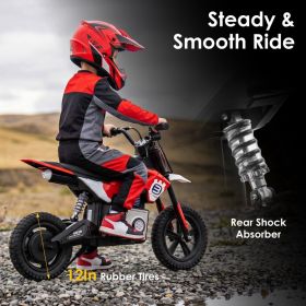 24V Kids Electric Motocross Ride On Motorcycle, 200W High Speed Hub Motor Dirt Bike Toy with Rear Shock Absorber, Adjustable Speed (Color: Red)