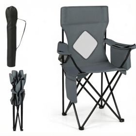 Folding Camping Chair Mesh Backrest Solid Metal Frame with Carrying Bag Outdoor Portable Reclining Camp Seat (Color: Gray + Black)