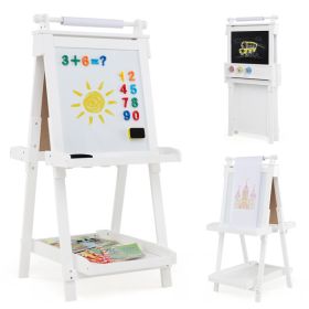 3-in-1 Double-sided Art Easel with Chalkboard and Magnetic Whiteboard (Color: White)