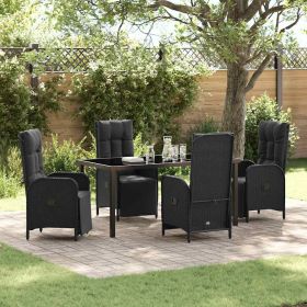 Garden Dining Set 5 pcs Black Poly Rattan (Color: Black)