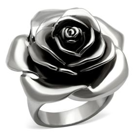 TK923 - High polished (no plating) Stainless Steel Ring with Epoxy in Jet (size: 5)