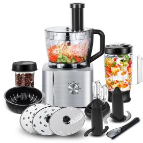 KÃ¼chenmaschine, 1100W Food Processor, 3.2L SchÃ¼ssel &1,5L BehÃ¤lter, Multifunktional mit Hacken, Schneiden, Kneten, Entsaften (farbig: Silber)