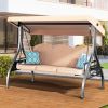 3 Seat Outdoor Porch Patio Swing with Stand 800lbs 2-in-1 Convertible Swing Bed (Square Tube)