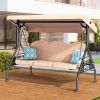 3 Seat Outdoor Porch Patio Swing with Stand 800lbs 2-in-1 Convertible Swing Bed (Round Tube)