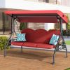 3 Seat Outdoor Porch Patio Swing with Stand 800lbs 2-in-1 Convertible Swing Bed (Round Tube)
