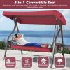 3-Seat Outdoor Porch Swing with Stand, Patio Swing with Canopy