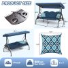 3 Seat Outdoor Porch Patio Swing with Stand 800lbs 2-in-1 Convertible Swing Bed (Round Tube)