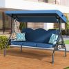 3 Seat Outdoor Porch Patio Swing with Stand 800lbs 2-in-1 Convertible Swing Bed (Round Tube)