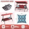 3 Seat Outdoor Porch Patio Swing with Stand 800lbs 2-in-1 Convertible Swing Bed (Round Tube)