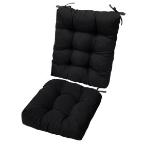 2Pcs Waterproof Rocking Chair Cushion Upper And Lower Back And Seat Sets With Non-Slip Ties Oxford Cloth Surface Polyester Filling Comfortable For Ind (Option: Black)